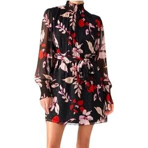 SANCTUARY Dress Size 8 NEW Mood Setter Dress Mini Black Metallic Floral